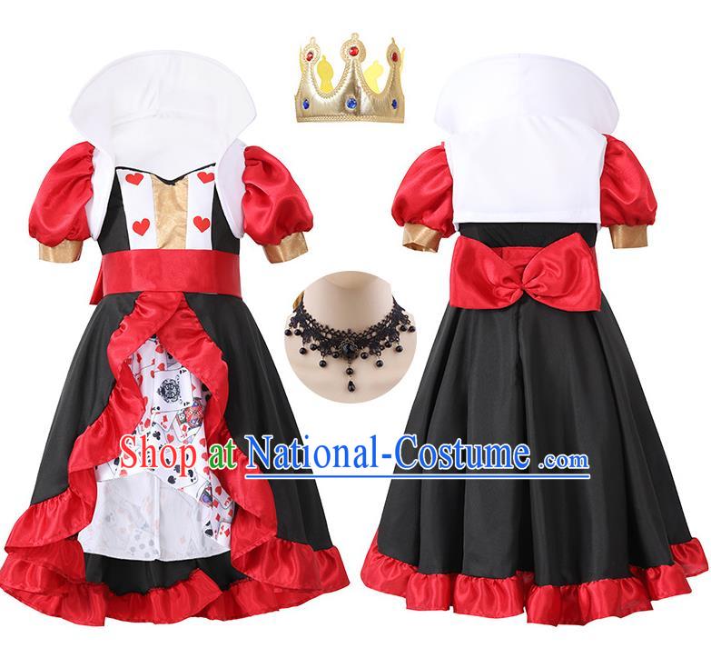 Top Halloween Children Costume Cosplay Red Queen Dress Christmas Stage Performance Clothing