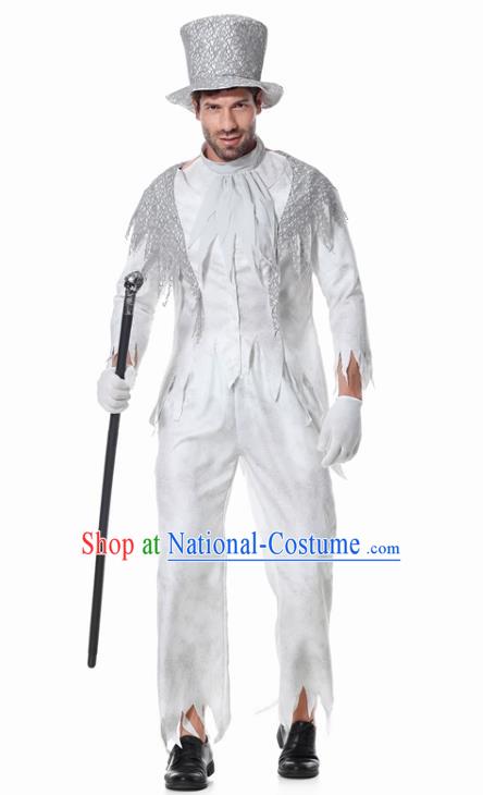 Christmas Stage Performance Clothing Top Halloween Party Male Costume Cosplay Gentleman White Suit