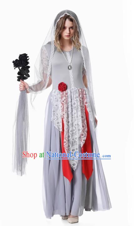 Cosplay Corpse Bride Grey Dress Christmas Stage Performance Clothing Top Halloween Party Female Costume