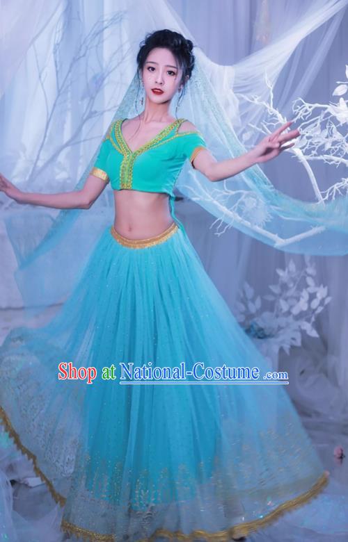 Arab Middle East Princess Clothing Top Belly Dance Light Green Dress Stage Performance Costume