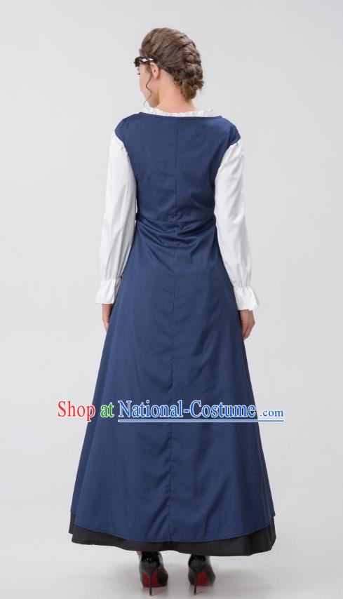 Christmas Drama Performance Costume Medieval European Costume Renaissance Woman Court Dark Blue Long Dress