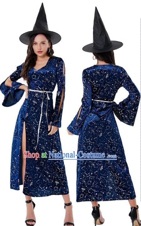 Top Cosplay Witch Blue Dress Christmas Drama Performance Costume Halloween Party Vampire Clothing