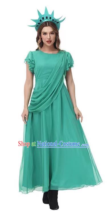 Christmas Drama Performance Costume Greek Myths Goddess Clothing Cosplay Liberty Queen Green Dress