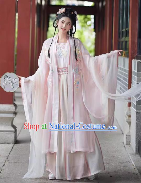 China Ancient Royal Princess Costumes Embroidered Pink Qiyao Ruqun Song Dynasty Woman Hanfu Clothing