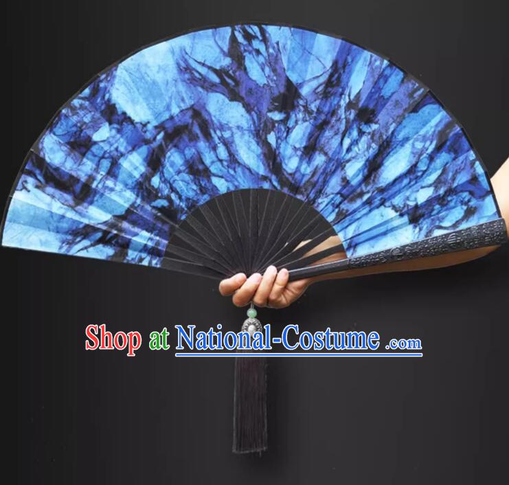 Tai Chi Dance Fan Kung Fu Fan Stage Performance Blue Fan Top Metal Fan