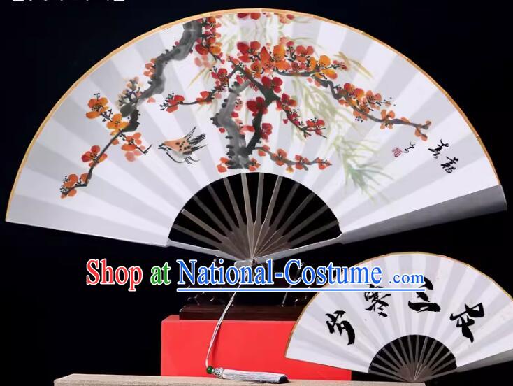 Top Metal Fan Handmade Tai Chi Dance Fan Kung Fu Fan Stage Performance Painting Plum Blossom Fan