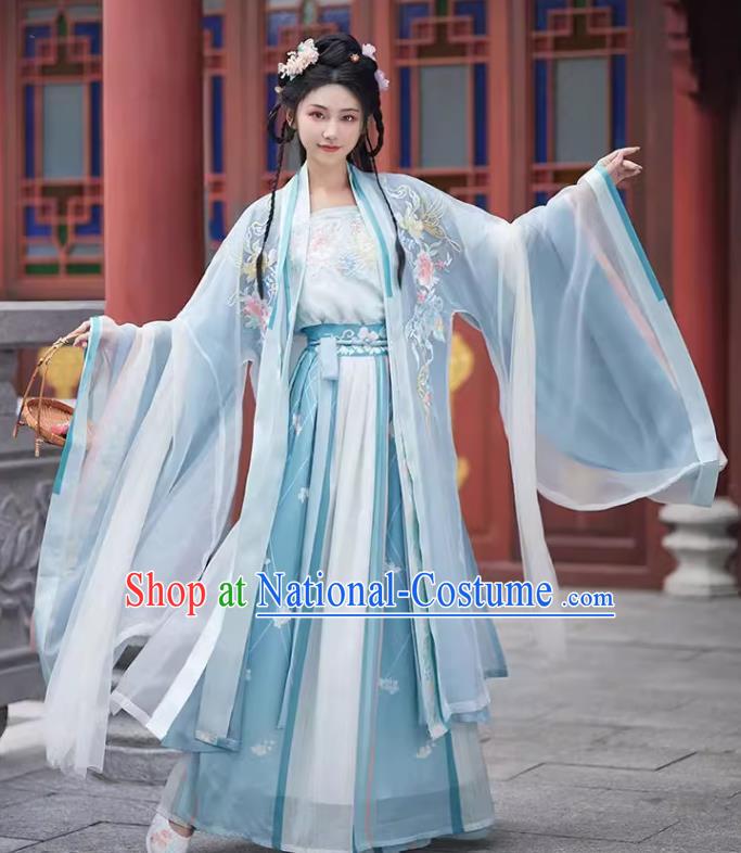 China Plus Size Hanfu Blue Qiyao Ruqun Song Dynasty Young Lady Clothing Ancient Princess Embroidered Costumes