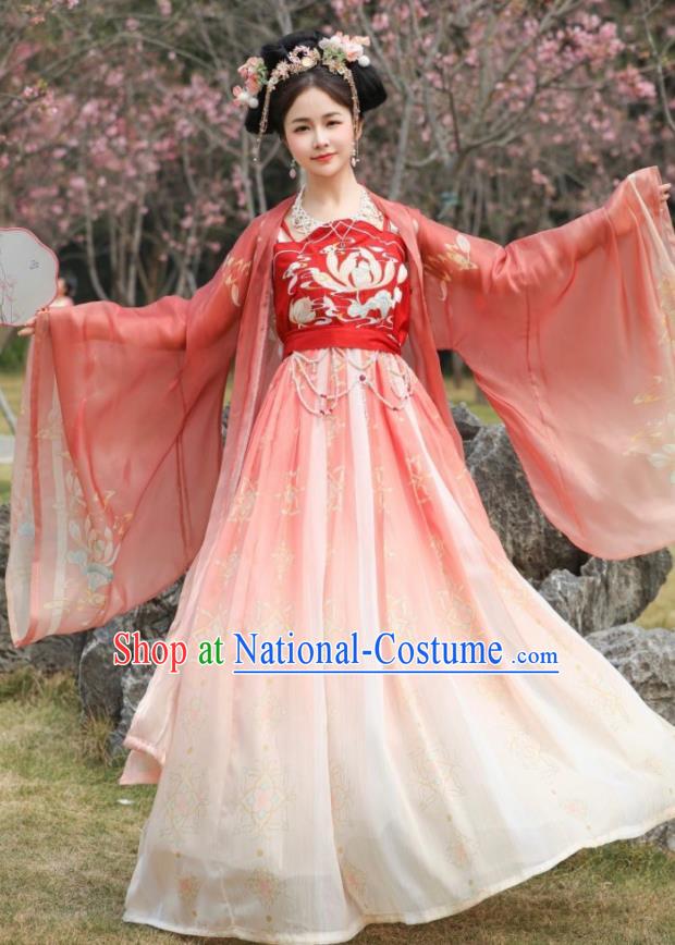 China Ancient Princess Embroidered Costumes Plus Size Hanfu Red Hezi Qun Tang Dynasty Young Lady Clothing