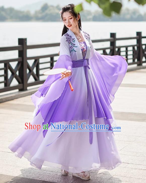 Purple China Tang Dynasty Princess Clothing Ancient Goddess Costume Hanfu Wide Sleeve Fairy Dress