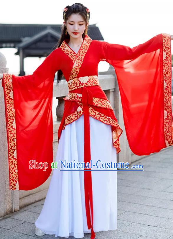 China Ancient Dance Costume Red Hanfu Quju Dress Han Dynasty Young Woman Clothing