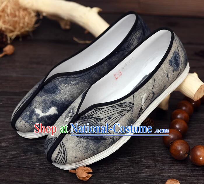 Handmade Old Peking Cloth Shoes Chinese Strong Cloth Soles Shoes Traditional Ink Painting Shoes for Men