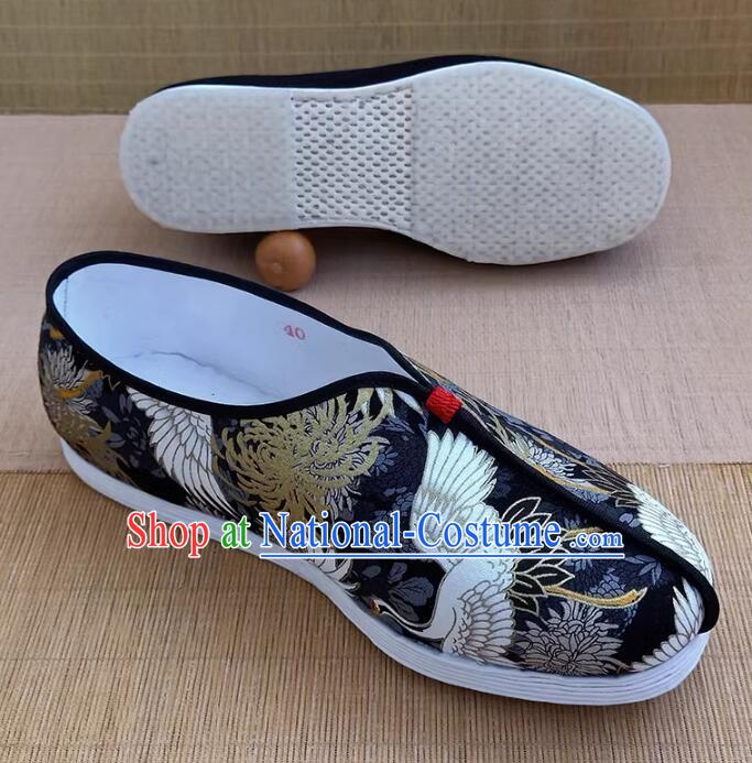 Chinese Strong Cloth Soles Shoes Traditional Kung Fu Shoes Handmade Old Peking Crane Shoes