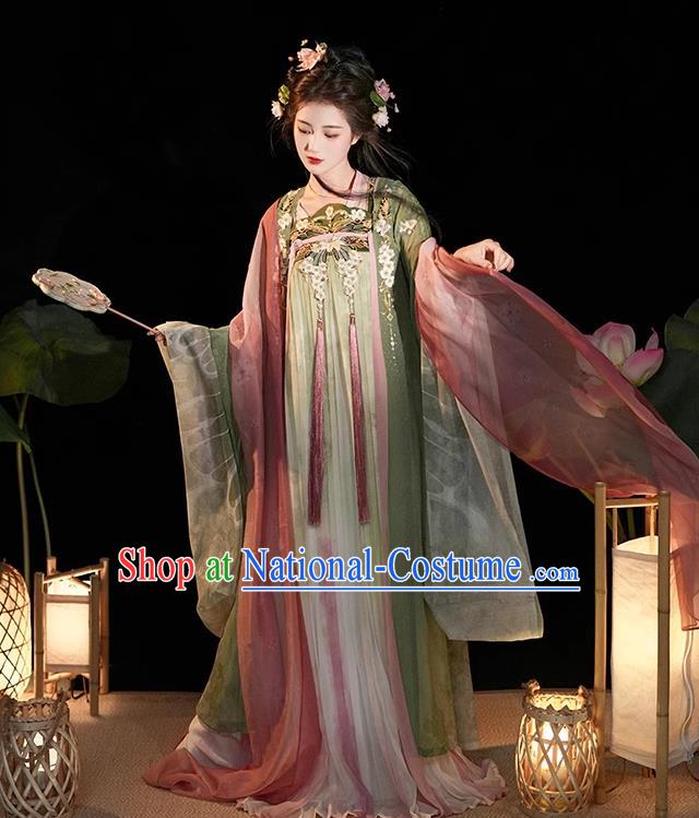 China Ancient Flower Fairy Clothing Tang Dynasty Royal Princess Costumes Traditional Green Hanfu Dresses