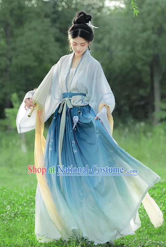 China Ancient Goddess Clothing Song Dynasty Young Lady Costumes Traditional Light Blue Hanfu Dresses