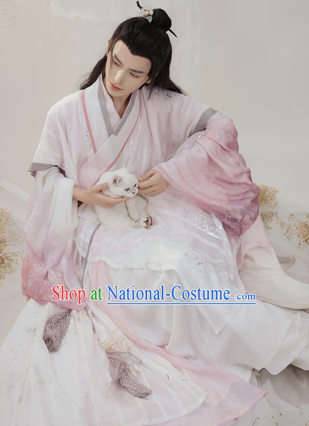 China Ancient Scholar Costumes Male Traditional Hanfu Da Hu Outfit Ming Dynasty Young Childe Clothing