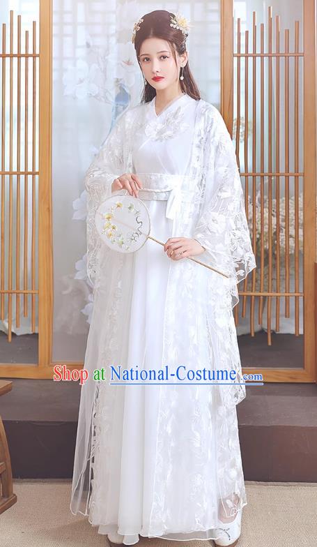 China Jin Dynasty Royal Princess Clothing Ancient Fairy Costumes Traditional Hanfu White Dance Dress