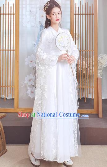 China Jin Dynasty Royal Princess Clothing Ancient Fairy Costumes Traditional Hanfu White Dance Dress