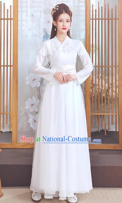 China Jin Dynasty Royal Princess Clothing Ancient Fairy Costumes Traditional Hanfu White Dance Dress