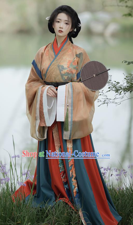 China Jin Dynasty Historical Costumes Ancient Palace Lady Hanfu Cross Collar Ruqun