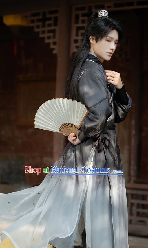 China Male Black Hanfu Ancient Swordsman Clothing Song Dynasty Young Hero Historical Costumes