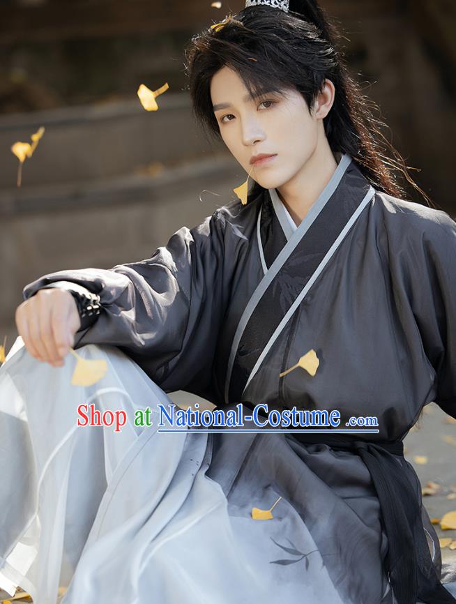 China Male Black Hanfu Ancient Swordsman Clothing Song Dynasty Young Hero Historical Costumes