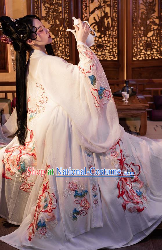 China Song Dynasty Embroidered Historical Costumes Female Hanfu White Ruqun Ancient Fairy Clothing