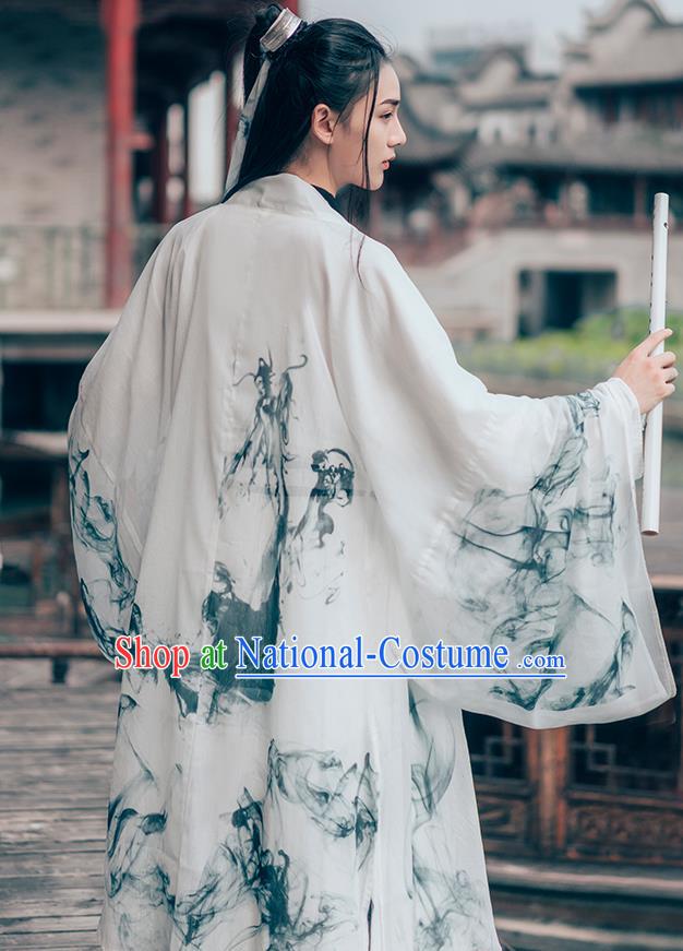 China Jin Dynasty Young Childe Historical Costumes Man Hanfu Ancient Swordsman Ink Painting Clothing