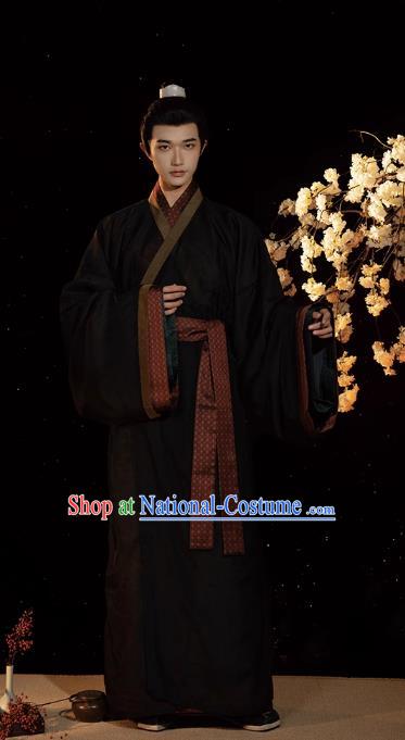 China Traditional Hanfu Male Straight Front Robe Ancient Royal Prince Clothing Han Dynasty Scholar Costumes Complete Set