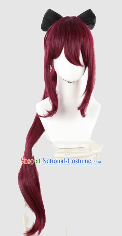 Magical Girl Madoka Sakura Kyoko Cosplay Wig Tiger Mouth Clip Single Ponytail Full Wig