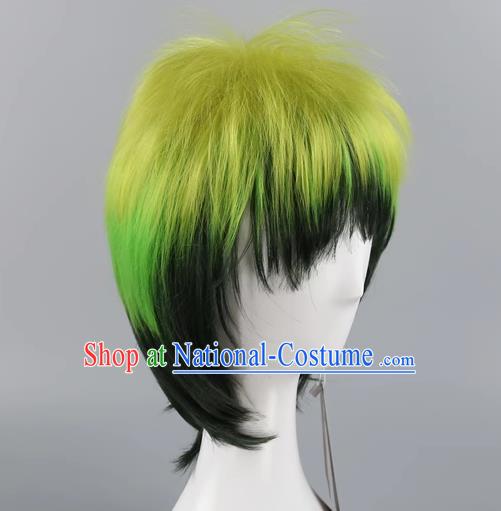 Blue Exorcist Green Gradient Dark Green Men Short Hair Pineapple Head Style Cos Anime Wig