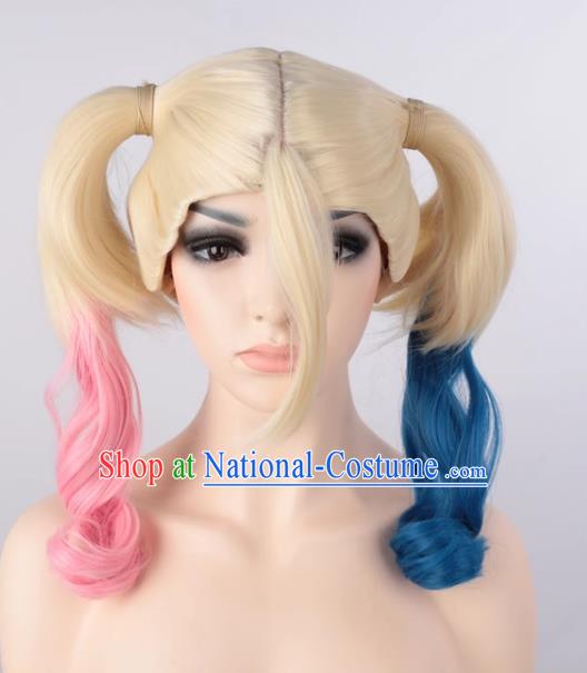 Harley Quinn Micro Curly Double Braid Pink Blue Harley Quinn Non Mainstream Wig