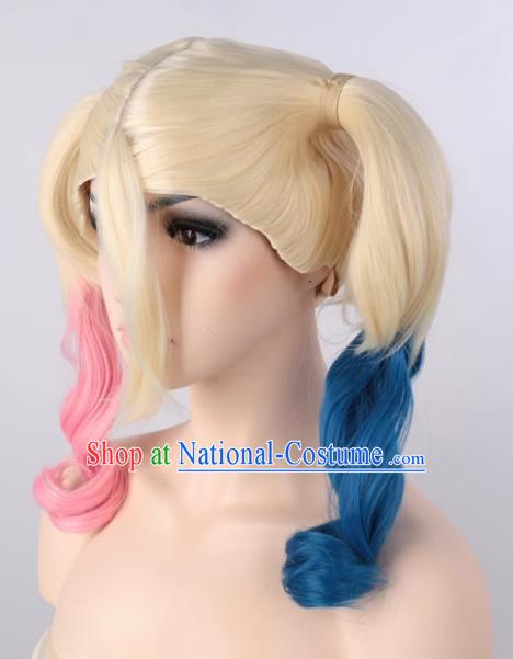 Harley Quinn Micro Curly Double Braid Pink Blue Harley Quinn Non Mainstream Wig