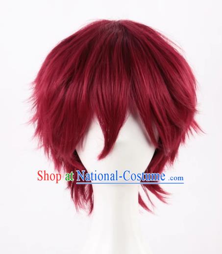 Wig Male Short Hair Shot Cos Anime Amagi Rinone Handsome Wine Red