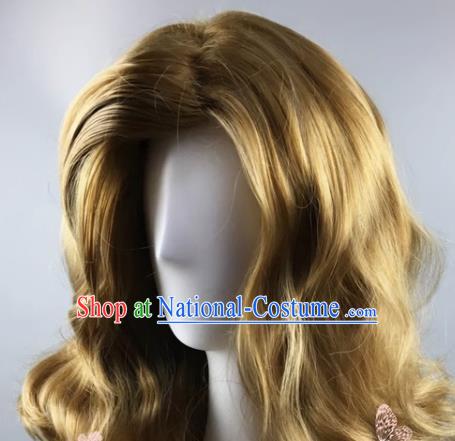 Golden Brown Front Flip Up Big Waves Ladies Prom Halloween Cosplay Outfit Full Wig