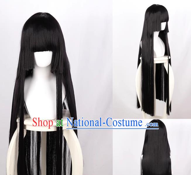 Hell Girl Enma Ai Horaishan Kaguya Snow Girl 100cm Black Mixed Purple Long Straight Cos Wig