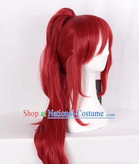 Fairy Tail Erza Cos Wig Dark Red Body + Tiger Mouth Clip Female Whole Head Fake Hair