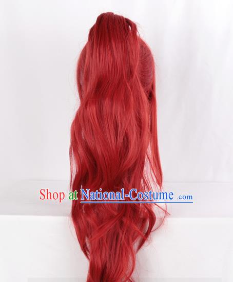 Fairy Tail Erza Cos Wig Dark Red Body + Tiger Mouth Clip Female Whole Head Fake Hair