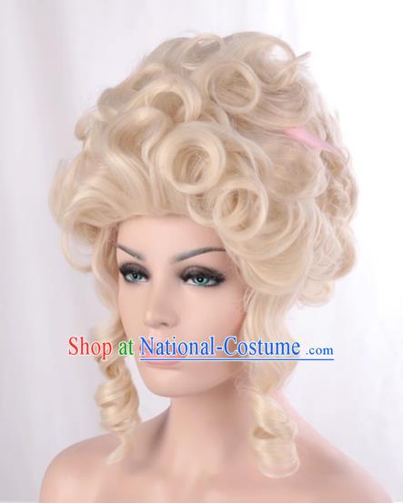 Fluffy European And American Queen Sand Apricot Color Slightly Curly High Temperature Wire Dance Cosplay Cos Wig