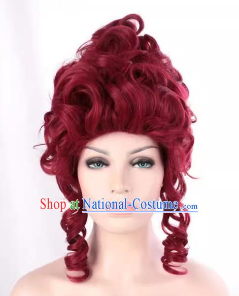 European French Aristocratic High Top Matte High Temperature Silk Curly Burgundy Prom Handmade Custom Wig