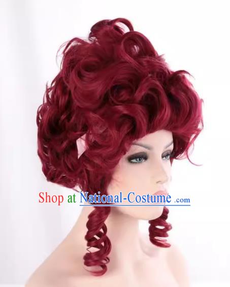 European French Aristocratic High Top Matte High Temperature Silk Curly Burgundy Prom Handmade Custom Wig