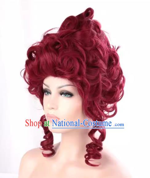 European French Aristocratic High Top Matte High Temperature Silk Curly Burgundy Prom Handmade Custom Wig