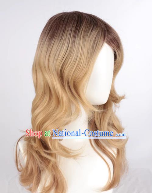 Mixed Flaxen Slightly Curly Mid Length Women Slanted Bangs Full Wig