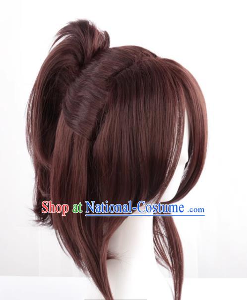 Mixed Brown Single Ponytail Cos Anime High Temperature Silk Wig