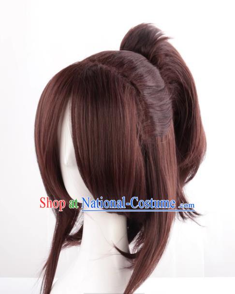 Mixed Brown Single Ponytail Cos Anime High Temperature Silk Wig