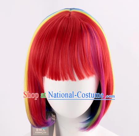 Rainbow Color Bob Hair Student Bobo Wig Color Masquerade Fans Cos Short Straight Hair