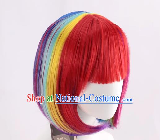 Rainbow Color Bob Hair Student Bobo Wig Color Masquerade Fans Cos Short Straight Hair