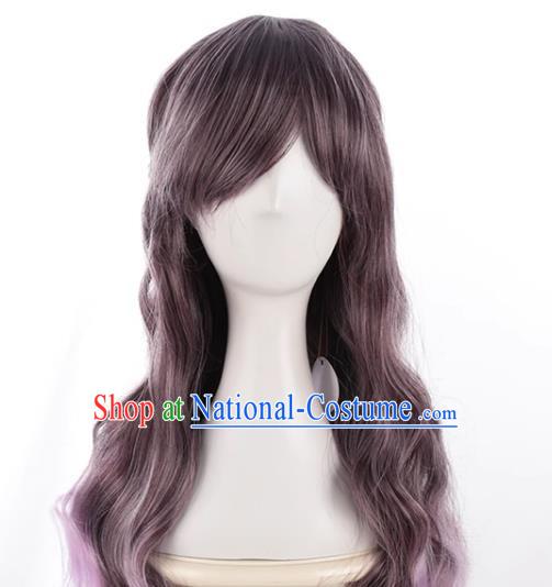 Long Curly Hair Lolita Natural Internet Celebrity Lo Purple Gradient Jk Girl Wig Princess Braid