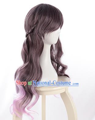 Long Curly Hair Lolita Natural Internet Celebrity Lo Purple Gradient Jk Girl Wig Princess Braid