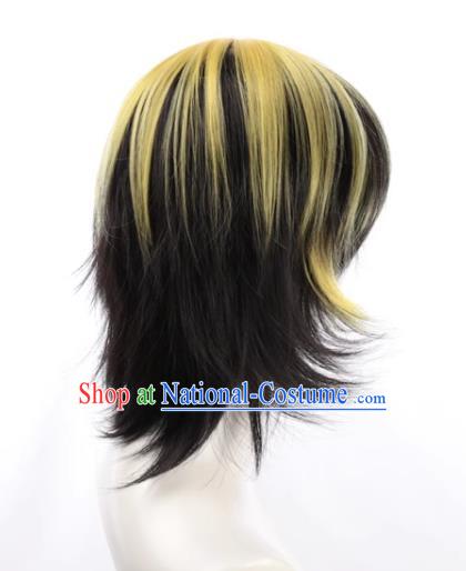 Tokyo Swastika Avenger Hamiya Kazutora Black Highlights Yellow Flipped Short Hair Cos Anime Wig