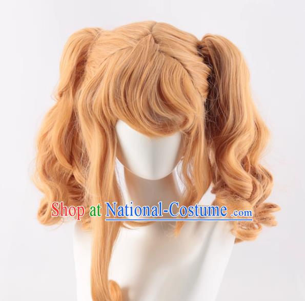 Black Butler Elizabeth Cos Wig Golden Split Tiger Mouth Clip Double Curly Ponytail Fake Hair